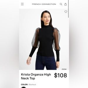 French Connection Krista Organza High Neck Top, Small